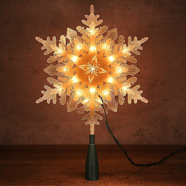 Snowflake Christmas Tree Topper, 9.25in Christmas Star Treetop With 20 Warm White Lights, 120v Ul