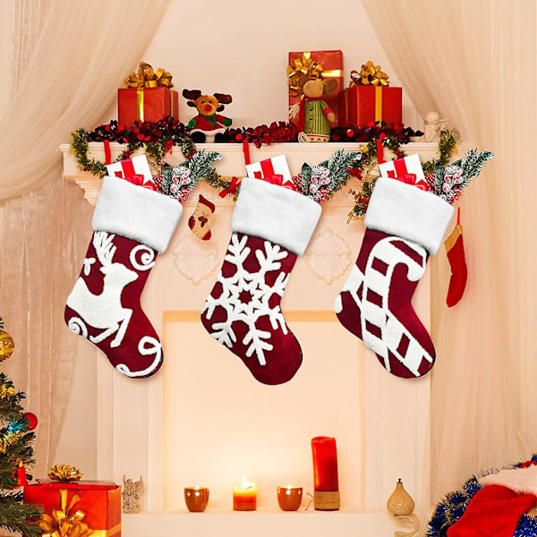 Julstrumpa med Ögonfångande, Slitstark Polyester Snöflingemönster, Hängande Strumpor Dekoration för Hemmet (Julstång)