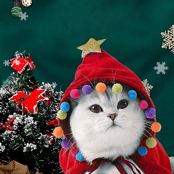 Joulupukki-kissanpuku, Santa-hattu ja huivi, kissan jouluasu, lemmikkieläinten joulupukkisetti kissanpennuille ja pennuille