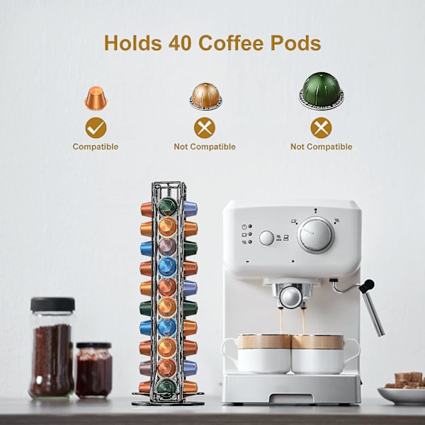 Kaffe-kapselhållare, 360 graders roterande kaffe-kapselhållare, rymmer 40 kaffe-kapslar