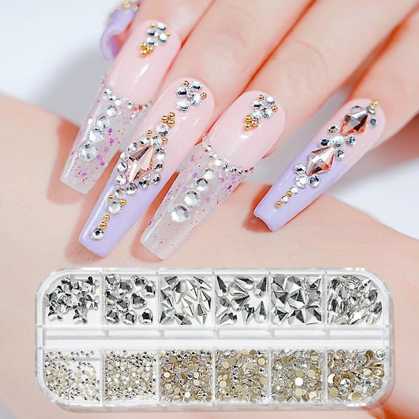 3D Glitter Nail Art AB/Fargerike Hotfix Rhinestones Flatback Krystall Diamond Gems Multi Størrelse12 Gird,9