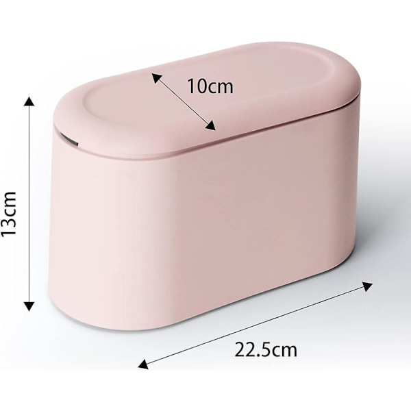 Liten bordavfallsbeholder, mini søppelbøtte i plast med lokk for bad, kontor, soverom og bil, skrivebordsbeholder (rosa)