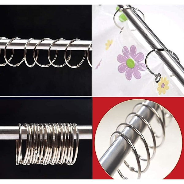 Duschdraperiringar med metallkrok - Tillverkad i Italien 50 mm Öppningsbar cirkulär ring för gardiner, badrum, hem, arkivskåp Metallisk färg, Silver,