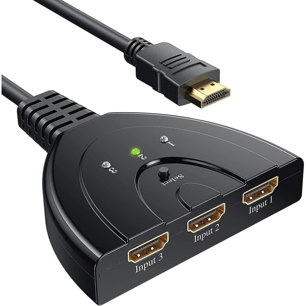 HDMI Switch 1080P, 3 Port HDMI Switch HDMI Switch Velger Manuell splitter - 3 innganger til 1 utgang HDMI Switcher - Full HD1080p/3D støttes med høy