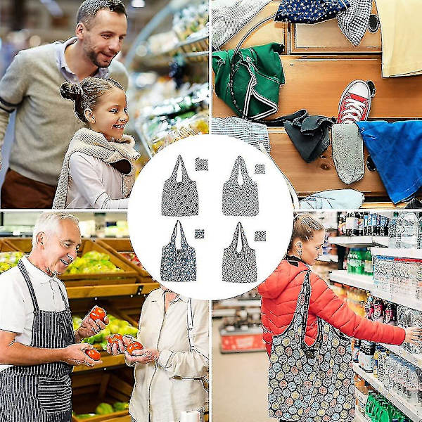 Sammenklappelig Indkøbspose, 4 Styk Genanvendelige Indkøbsposer Foldbare