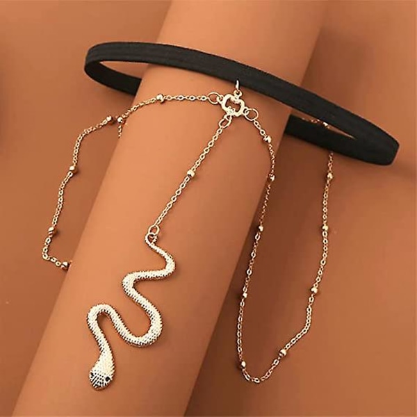 Slangebenskæde til kvinder Lårkæde Guld Sølv Slangekropskæde Boho Slangebenskædesmykker til teenagepiger，sliver