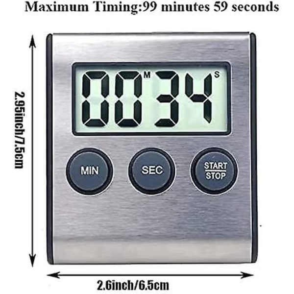 Køkken Timer, Digital Køkken Timer Magnetisk Nedtællings Køkken Timer med Høj Alarm Rustfrit Stål Timer til Køkken Madlavning