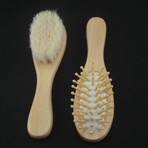 Baby Hair Brush Comb Set Soft Natural Goat Hair Brush Children Wooden Bath Shower Tool Girls Gift