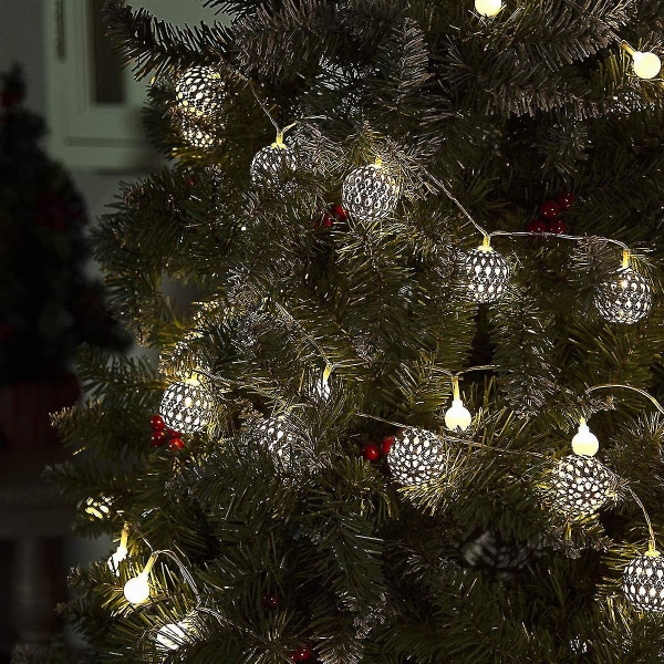 20 LED Silver Ball String Lights 3m Batteridriven Varmvita Metall String Lights För Jul, Fest, Festival, Bröllop