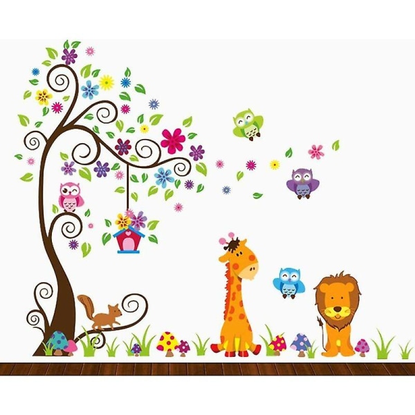 Väggklistermärken för barn, färgglada uggla Giraffe Lejonträd Unisex dekorationsdekaler för barnrum, lekrum, barnkammare