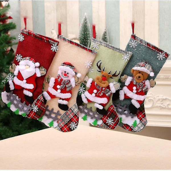 4-pack (snögubbe) julstrumpa presentpåse godispåse julgranshänge strumpor