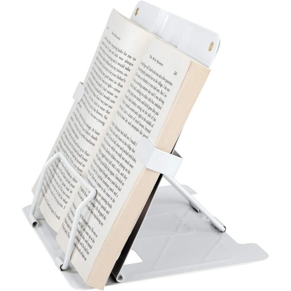 Bokhylla i metall Fällbar och justerbar läshylla 6-positions bokhylla för recepttidningsplatta och Ipad läsvit