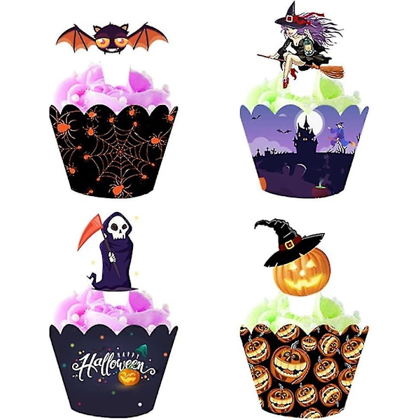 Halloween-kupkakuorrukkeet - 48 kpl söpöjä hämähäkkikoristeita