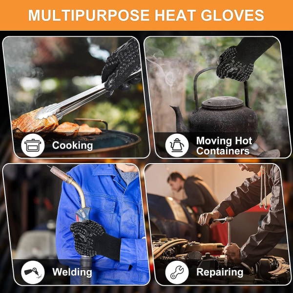 Grillhandske, universelle varmebestandige ovnhandsker op til 800c Skridsikre varmebestandige ovnhandsker Handsker til grill grillovn køkken og pejs [1
