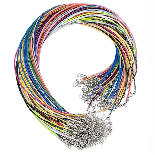 10 st/lot 1,5/2 mm läder sladd vax flätad sladd justerbar kedja hummerklolås halsband hänge, 2,0 mm, blandade färger