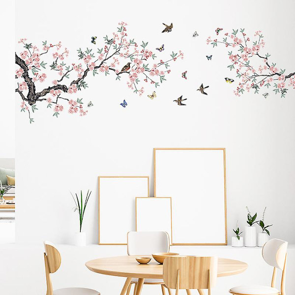 En uppsättning blommor fåglar fjärilar väggdekaler, färgglada väggdekaler för fönster vägg, väggdekoration för vardagsrum sovrum kontor kök