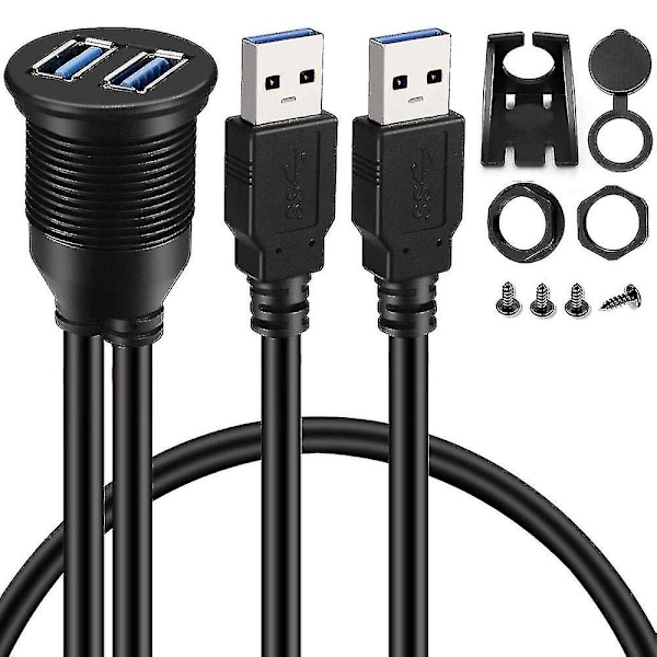 2 porter dobbel USB 3.0 Aux innfelt montering bilmontering forlengelseskabel for bil lastebåt motorsykkel dashbo