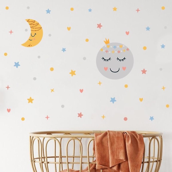 Et sett med smilende ansikt månestjerner Veggklistremerker Avtagbart veggdekor Veggdekorasjon til soverom Stue kontor kjøkken