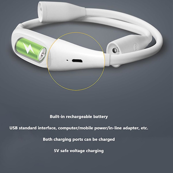 Hængende halslampe bærbar elev øjenbeskyttelse læselampe USB genopladelig læselampe udendørs LED-lys (hvid)