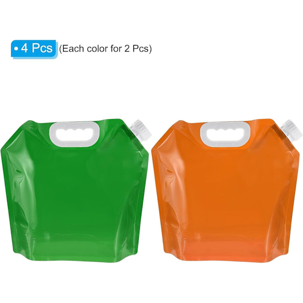 1,3 gallons 5L hopfällbar vattenbehållare påse, 4-pack plastförvaringskanna hopfällbar vattenpåse för camping, vandring, nödvattenlagring