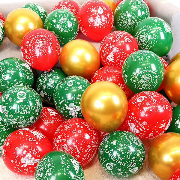 100 st/set Julballonger Jultema Multi-tillfälle 2 Stilar Färgfast Fleranvändningsbar Festivalballong för Fest (Stil B, Röd)