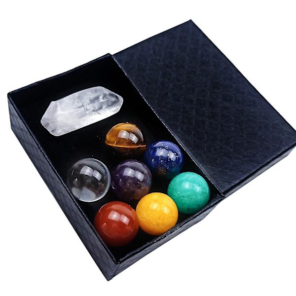 7 Chakras Kristallkula Sfärisk Set 7 Rullande Chakra Stenar Med Kristallspetsar Skrivbordsdekoration