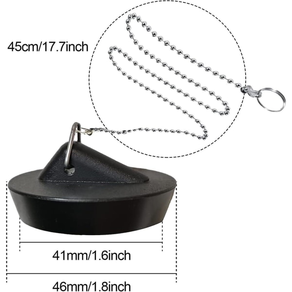 2 delar gummipropp för diskbänk med kulkedjestoppare, universal diskbänkspropp i rostfritt stål med krok