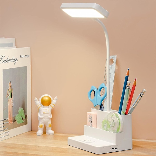 Led Desk Lamp With Pen/phone Holder Function, Rechargeable Desk Light With Flexible Gooseneck, 3 Color Modes, Stepless Dimming, Eye Caring, Small Stud