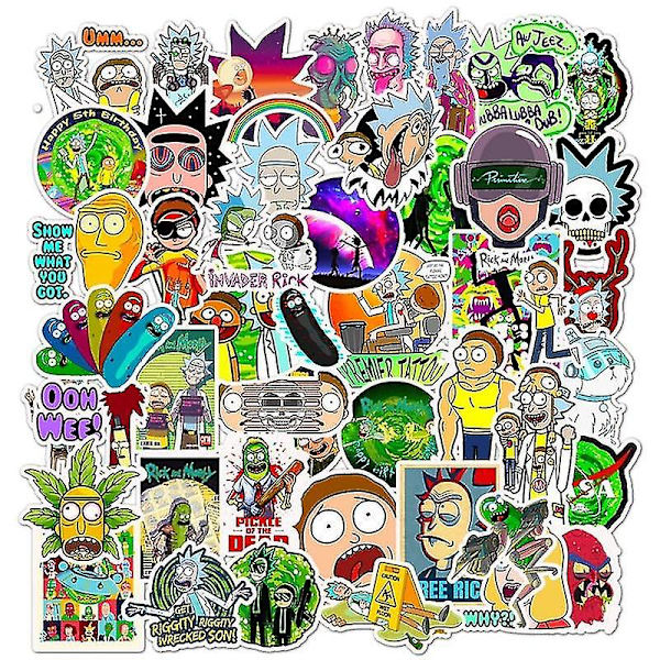 Anime Morti ja Rick -piirroshahmo tarrat (50 kpl täydellinen setti)