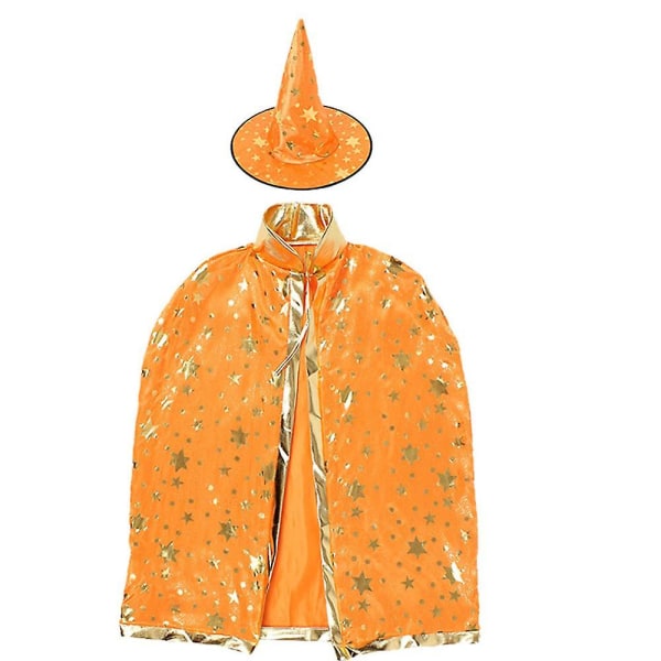 Trollkarl Cape med hatt, Halloween Kids Costumeswitch Cape för barn, halloween rekvisita Orange