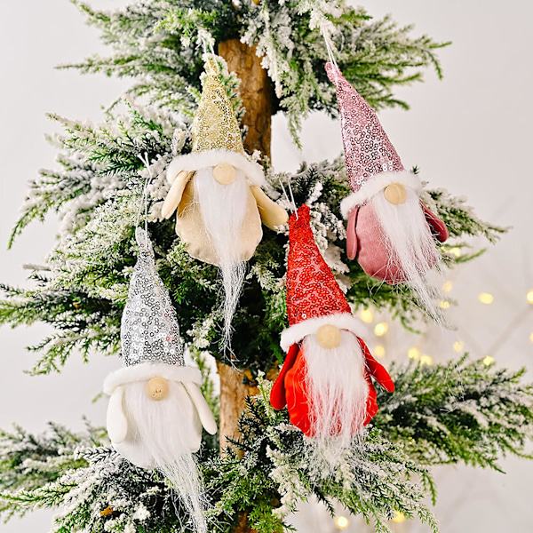 Julhänge med ansiktslös dvärg, spetsig hatt i tyg, julgranspynt, heminredning (Guld)