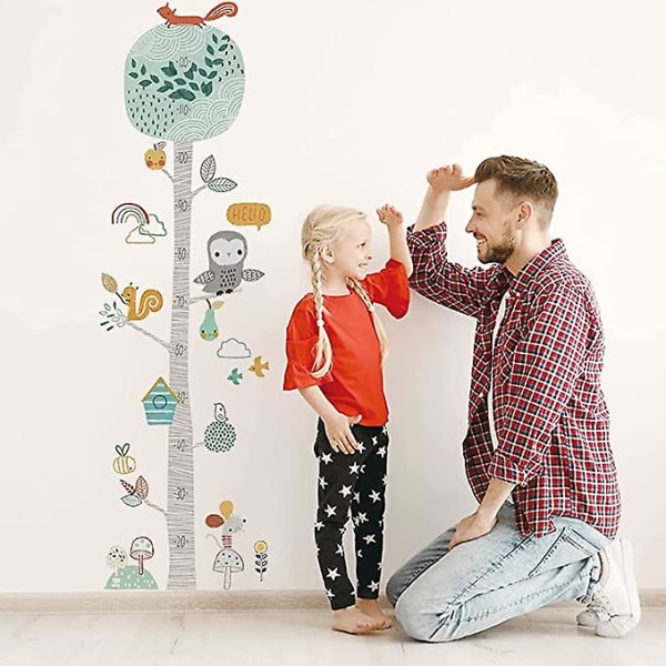 TREE MEASURE BAR wallstickers børneværelse (39x133 cm) I dekorative klistermærker børns vækstdiagram dyr ugle skov I wallsticker til baby dreng pige
