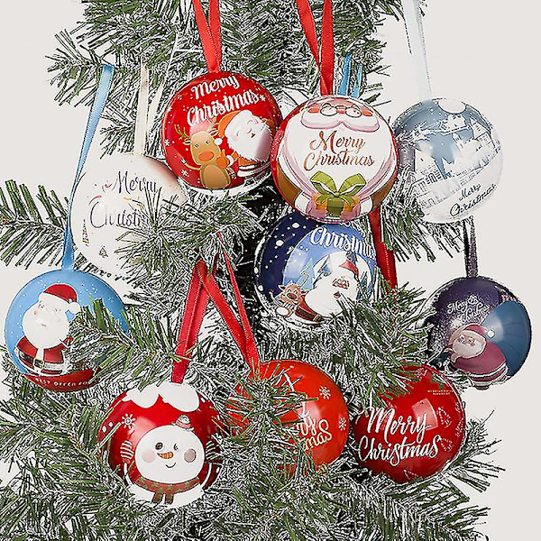 6pcs 7cm Christmas Tree Decor Ball Bauble Printed Xmas Party Hanging Ball Cans Gift N