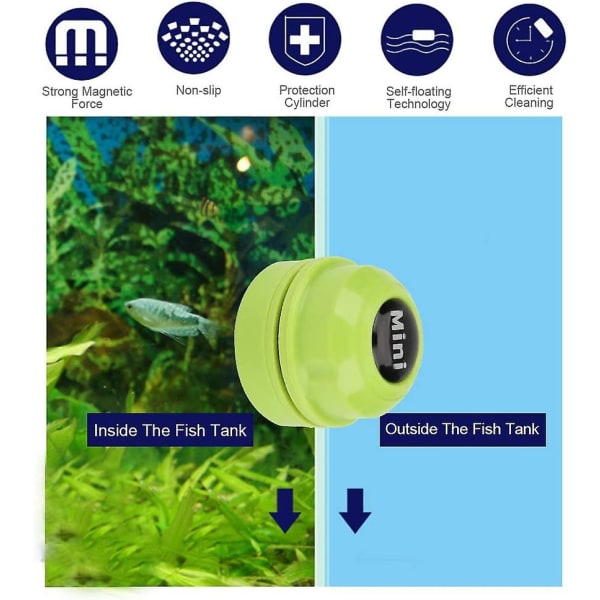 Magnetborste för akvarium, rengöringsmagnet för alger Mini-rengöringsverktyg för akvarium, akvarium, glasrengöringsmedel för liten akvarium (grön)
