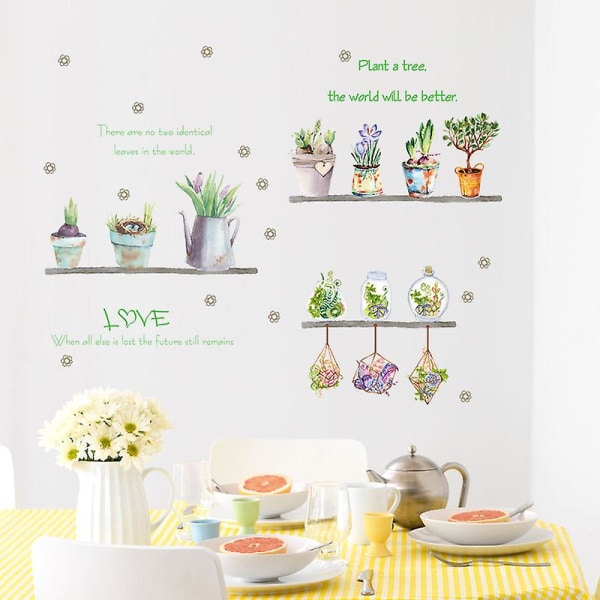 En uppsättning väggdekaler, krukväxter blommor väggdekal vardagsrum väggdekor, sovrum kontor väggdekor