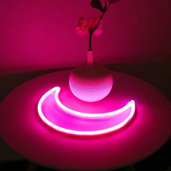 LED Måne Neon Lys, Sød Neon Måne Skilt, Juleværelse Dekoration Batteri eller USB Drevet Kunst LED Dekorativt Lys Natlys til Hjem, Soveværelse, Kontor, Sovesal, Fest (Pink Måne)