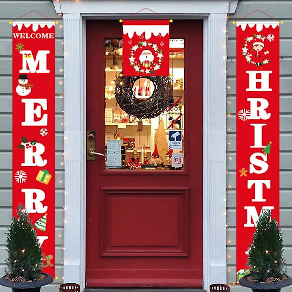 God Jul-banderoller, 3 stycken julhängande skyltar och veranda-banderoller, hängande juldekorationer för semesterhem inomhus utomhus veranda vägg