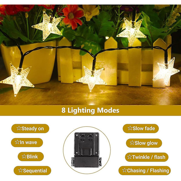 Solcellsdrivna Stjärnstränglampor Utomhus, 7 Meter 127 cm LED Julstränglampor, Solcellsjulbelysning 8 Mönster Juldekoration Belysning