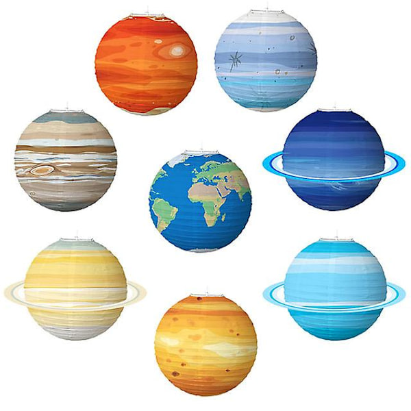 8 stk. Planet Papirlanterner Rumdekorationer til klasseværelset Hængende Solsystem Planeter Lanterne Planet Festartikler