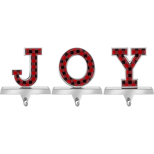 Set med 3 julstrumpehållare Buffelrutig Joy Metallstrumpehängare Mantelhängare Spisstrumpehängare för juldekoration