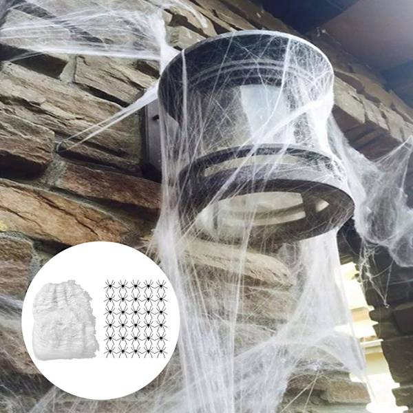 1 Set Halloween Spindelnät med 30 Falska Spindlar Lätt att Fästa Sträckbart Spindelnät Hem Spökhus Dekoration