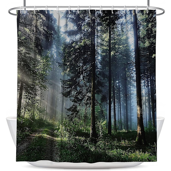 Skog Duschdraperi Naturligt Landskap Tallskog Soligt Landskap Badrumstillbehör Dekoration 60 x 72\" Polyester Vattentätt Tyg 12 Påsar Haka