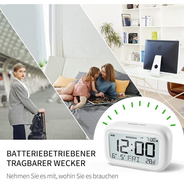 Digital väckarklocka nattduksbord - Batteridriven klocka med LCD-display Volymjusterbar Snooze och helgläge för sovrum skrivbord Resor