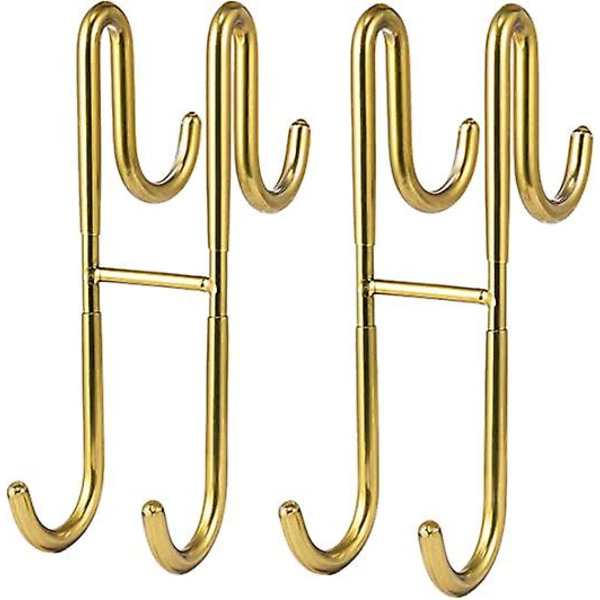 Set med 2 duschdörrkrokar i rostfritt stål för badrum, över den ramlösa glasduschdörren krok för handdukar och rakhållare (guld)