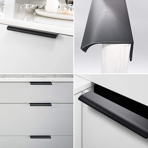 Skjult greb i aluminium, sæt med 4 Usynligt møbelgreb i aluminiumslegering til køkkenskabe, stue (150x40 mm) (sort)