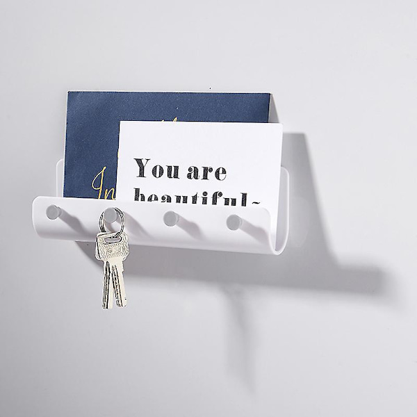 Minimalistiskt tangentbord, självhäftande tangentbord med fyra nyckelkrokar som används för nyckelförvaring, vit