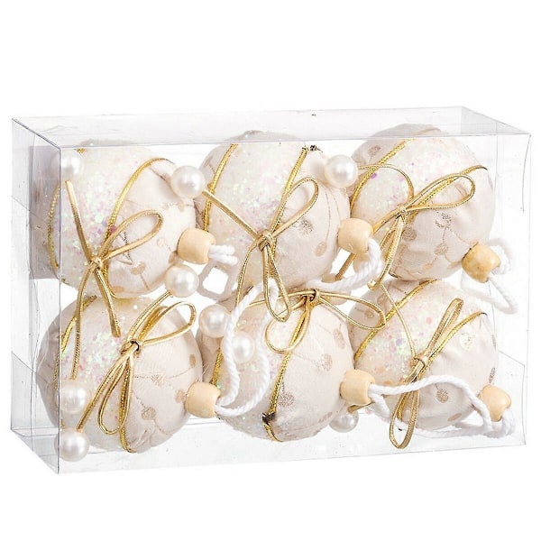 Julgranskulor Vita Gyllene Polyfoam Tyg Lasso 6 x 6 x 6 cm (6 stycken)