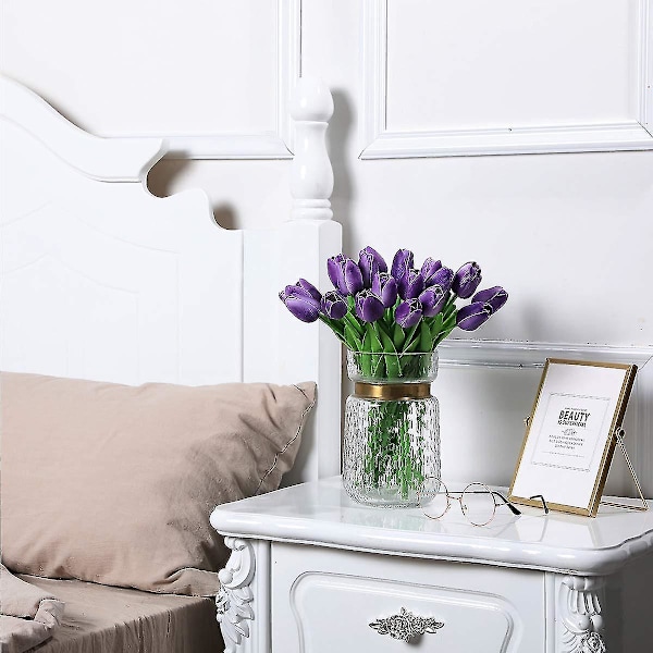 20 stk Kunstige Tulipanblomster, Fake Real Touch Tulipaner, Blomsterbukett til Bryllupsdekorasjoner, Hjemmedekorasjon (Lilla)