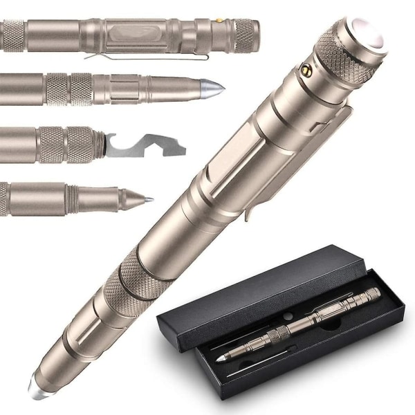Presenter för män, taktisk penna med ficklampa Prylar för män, coola verktyg Små presenter till pappa eller storslagna