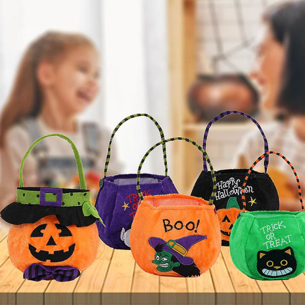 Barn Halloween Pumpkin Goodie Bags 5-pack Pumpa Bags Presentpåsar Trick or Treat-påsar Halloween Party Favors Pumpkin Holder